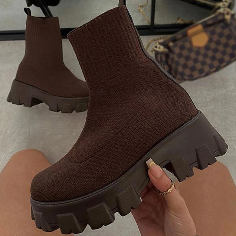 Women Boots 2023 Platform Boots For Autumn Winter Shoes Slip On Platform Shoes Women Ankle Boots White Heels Short Botas Mujer Blue Wolf Store brown 36