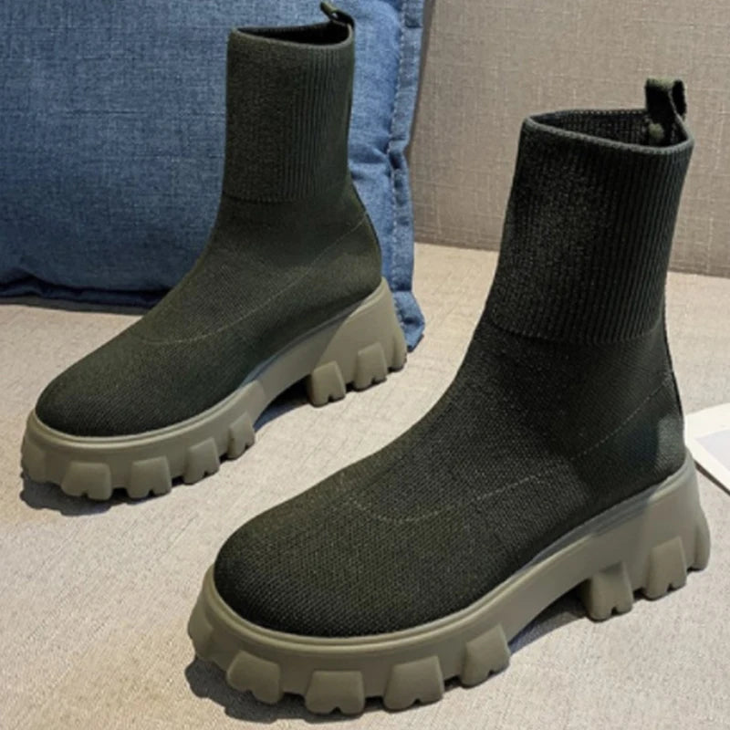 Women Boots 2023 Platform Boots For Autumn Winter Shoes Slip On Platform Shoes Women Ankle Boots White Heels Short Botas Mujer Blue Wolf Store green 36