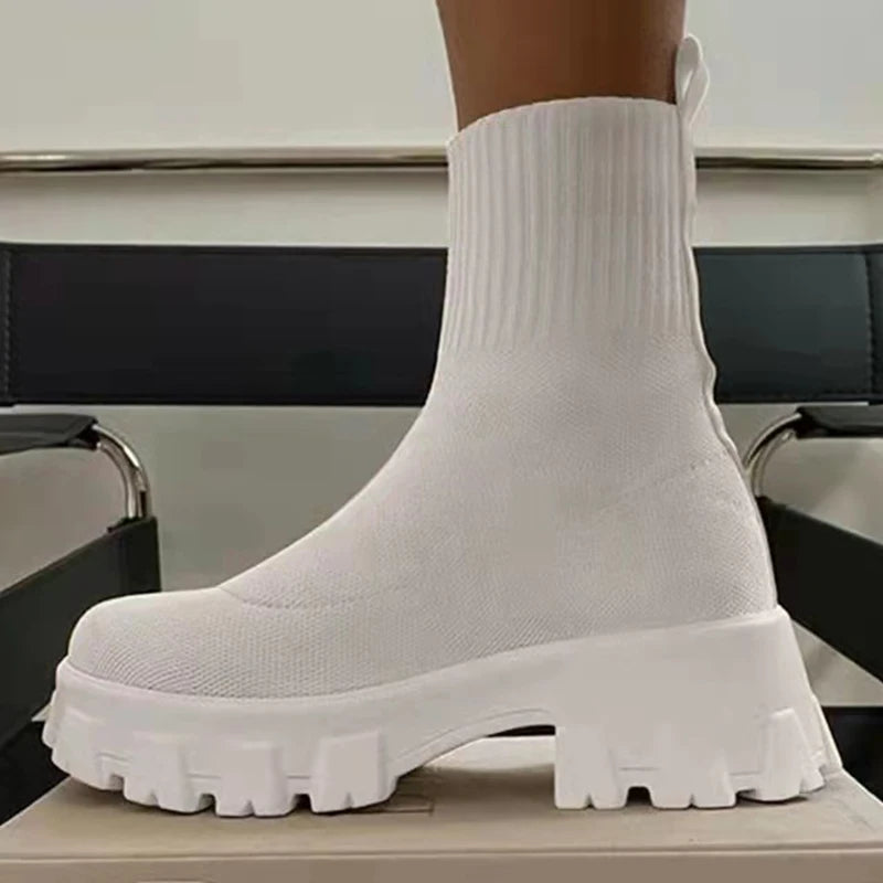 Women Boots 2023 Platform Boots For Autumn Winter Shoes Slip On Platform Shoes Women Ankle Boots White Heels Short Botas Mujer Blue Wolf Store white1 36