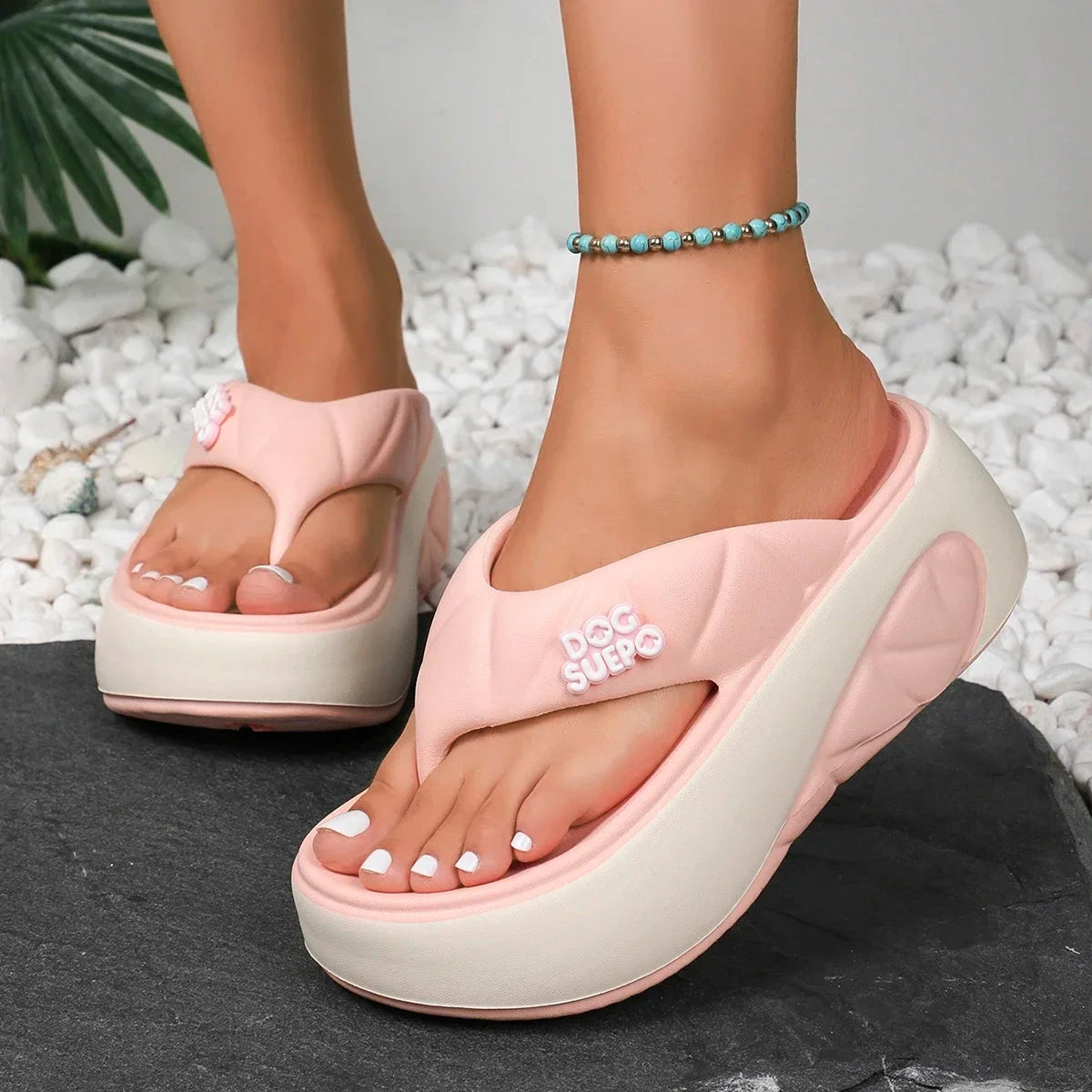 Women Platform Slippers 2024 Summer New Outdoor Beach Sandals Comfortable Shallow Fashion Flip Flops Lightweight Slides Women Blue Wolf Store Pink 35-36