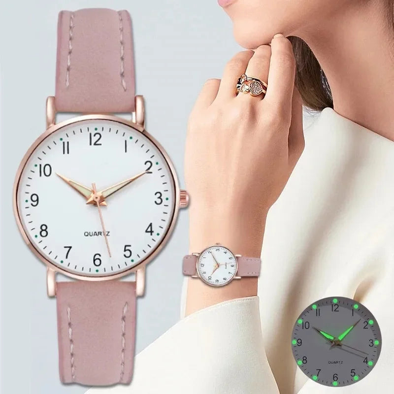 Women's Luminous Classic Watch with Leather Strap Women's Luminous Classic Watch with Leather Strap Blue Wolf Store Pink
