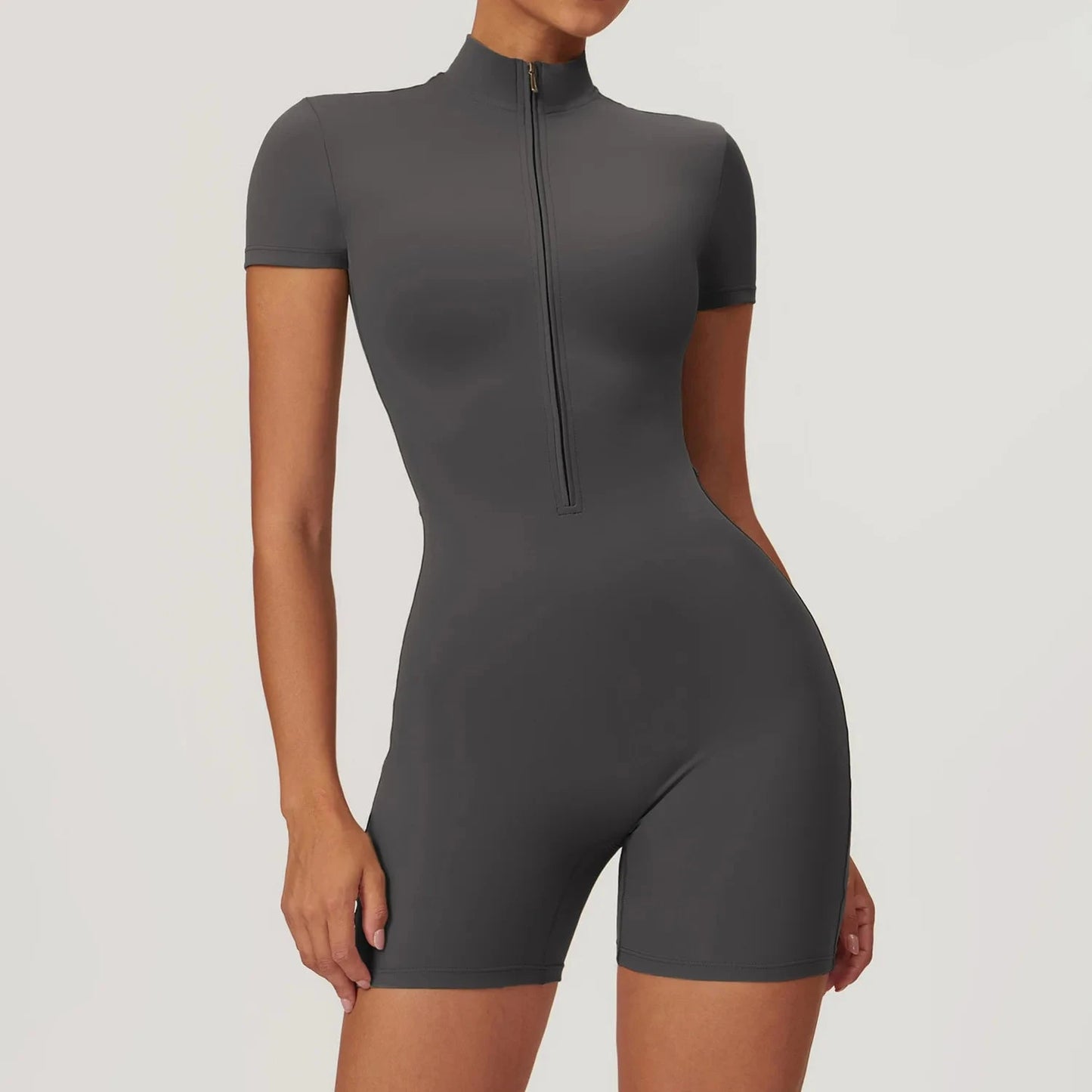 Yoga Jumpsuit Summer Short Sleeve Zipper Sports Wear Gym Fitness Sports Bodysuits Women Dance Running Workout Clothes Yoga Suit Blue Wolf Store Free gray M CHINA