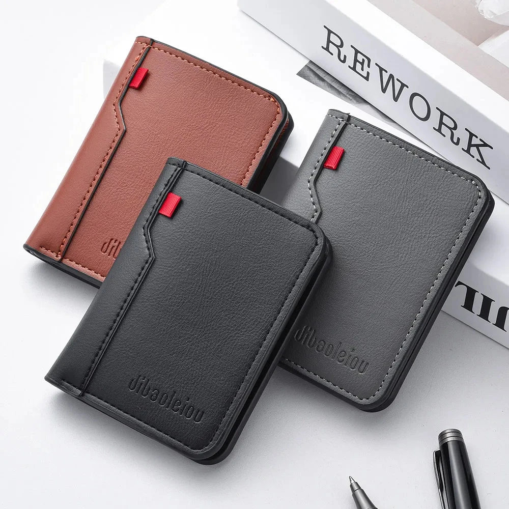 1Pc New Ultra-thin Mini Soft PU Leather Credit Card Wallet Holder Short Vertical High Quality Men's Wallet Blue Wolf Store 