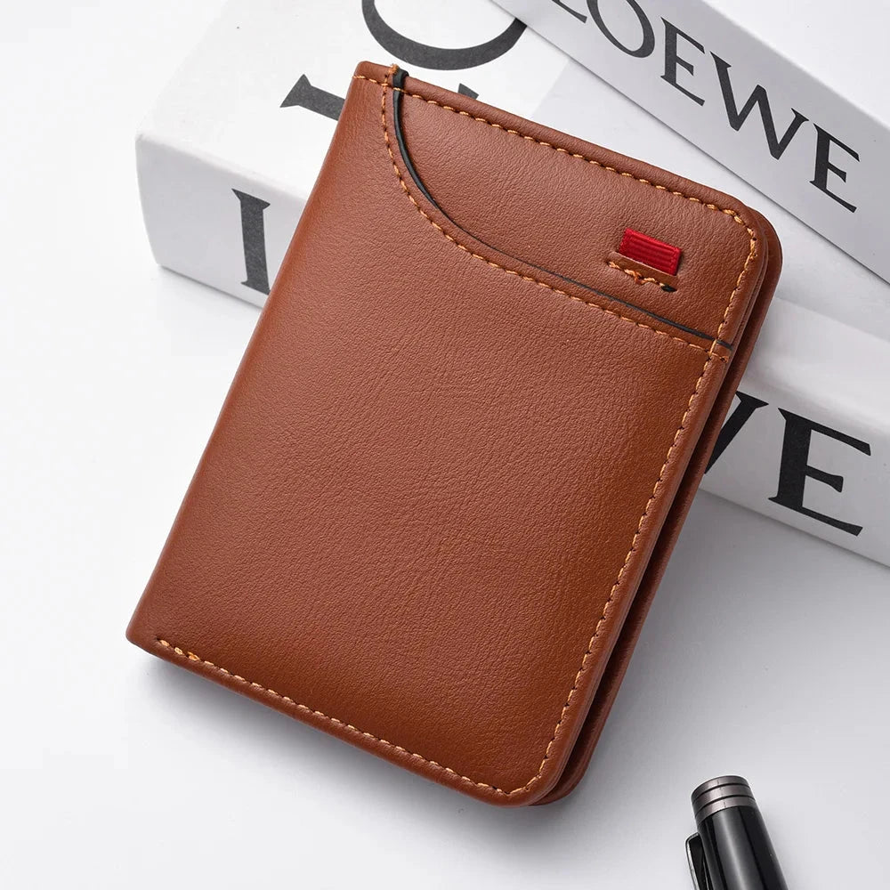 1Pc New Ultra-thin Mini Soft PU Leather Credit Card Wallet Holder Short Vertical High Quality Men's Wallet Blue Wolf Store K3309 Brown 