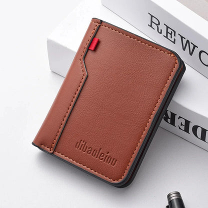 1Pc New Ultra-thin Mini Soft PU Leather Credit Card Wallet Holder Short Vertical High Quality Men's Wallet Blue Wolf Store k3315-Brown 