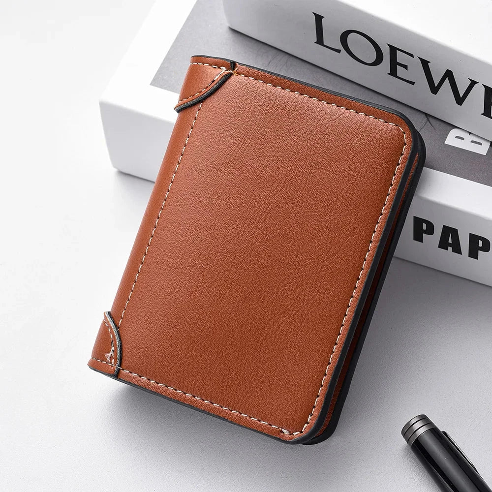 1Pc New Ultra-thin Mini Soft PU Leather Credit Card Wallet Holder Short Vertical High Quality Men's Wallet Blue Wolf Store K3318 Brown 
