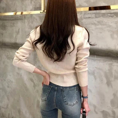 2025 Autumn Long Sleeve Fashion Women Cardigans Sweater Knitted Coat Short Casual Single Breasted Korean Slim Chic Ladies Tops Blue Wolf Store 