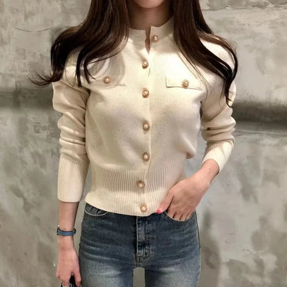 2025 Autumn Long Sleeve Fashion Women Cardigans Sweater Knitted Coat Short Casual Single Breasted Korean Slim Chic Ladies Tops Blue Wolf Store 