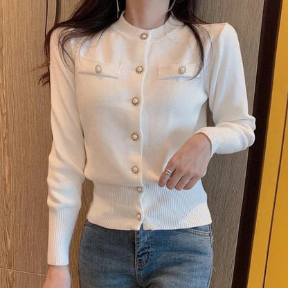 2025 Autumn Long Sleeve Fashion Women Cardigans Sweater Knitted Coat Short Casual Single Breasted Korean Slim Chic Ladies Tops Blue Wolf Store WHITE One Size 