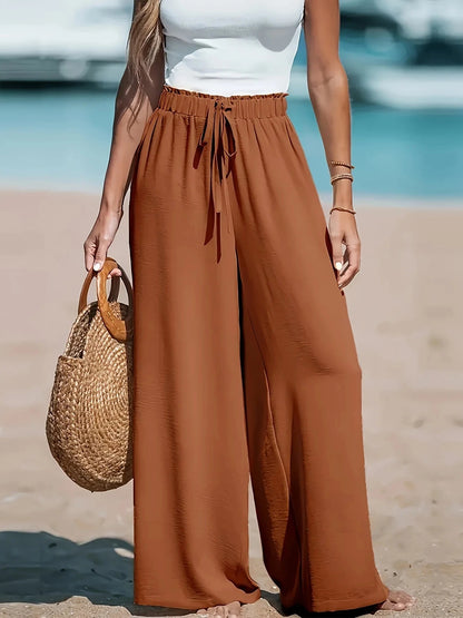 2025 Cross border Women's Four Seasons Wide Leg Loose Drawstring Casual Fashion Pants Blue Wolf Store camel M 