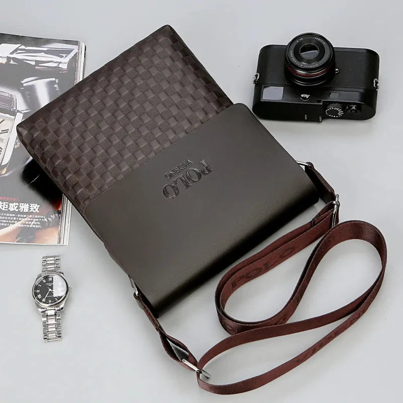 2025 Men's Shoulder Crossbody Bag Korean Version Fashionable Chessboard Pattern Embossed New Men's Casual Business Bag Blue Wolf Store 