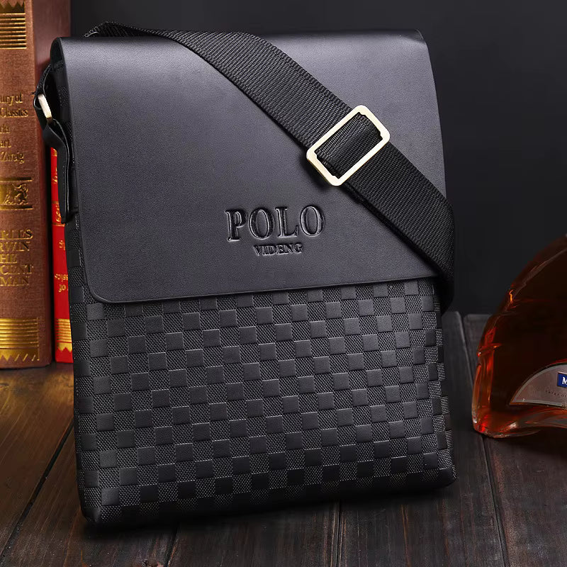 2025 Men's Shoulder Crossbody Bag Korean Version Fashionable Chessboard Pattern Embossed New Men's Casual Business Bag Blue Wolf Store 