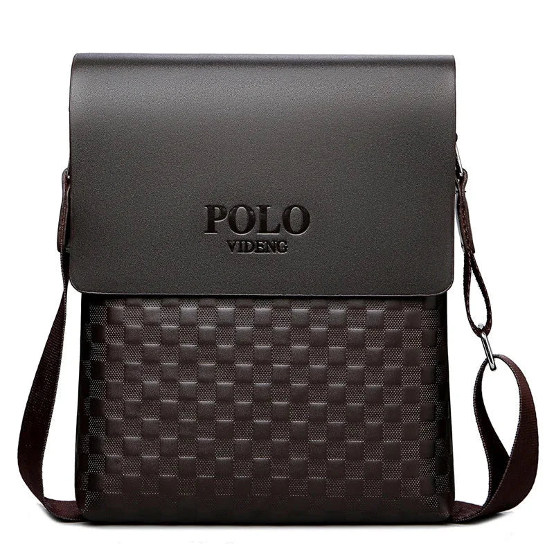 2025 Men's Shoulder Crossbody Bag Korean Version Fashionable Chessboard Pattern Embossed New Men's Casual Business Bag Blue Wolf Store Dark Brown 