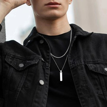 2pcs/set Vertical Bar Stacked Necklaces for Men Boys,Wateproof Stainless Steel Cuban Chain Collar,Stylish Jewelry Sets Gifts Blue Wolf Store 