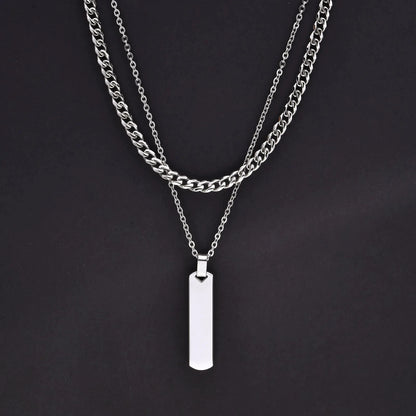 2pcs/set Vertical Bar Stacked Necklaces for Men Boys,Wateproof Stainless Steel Cuban Chain Collar,Stylish Jewelry Sets Gifts Blue Wolf Store PN-1676S-Cuban Chain 