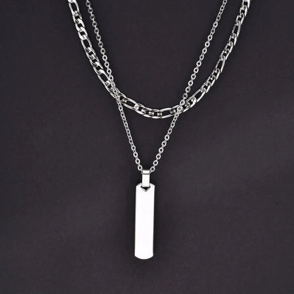 2pcs/set Vertical Bar Stacked Necklaces for Men Boys,Wateproof Stainless Steel Cuban Chain Collar,Stylish Jewelry Sets Gifts Blue Wolf Store PN-1676S-NK Chain 