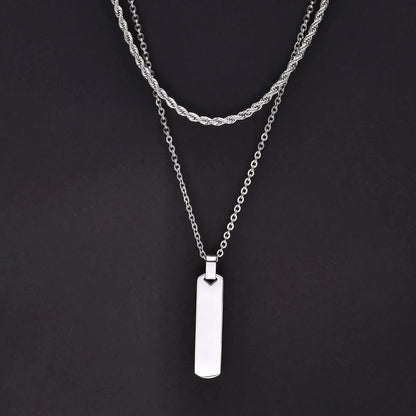 2pcs/set Vertical Bar Stacked Necklaces for Men Boys,Wateproof Stainless Steel Cuban Chain Collar,Stylish Jewelry Sets Gifts Blue Wolf Store PN-1676S-Rope Chain 