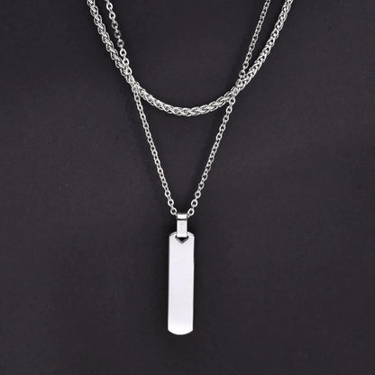 2pcs/set Vertical Bar Stacked Necklaces for Men Boys,Wateproof Stainless Steel Cuban Chain Collar,Stylish Jewelry Sets Gifts Blue Wolf Store PN-1676S-Wheat Chain 