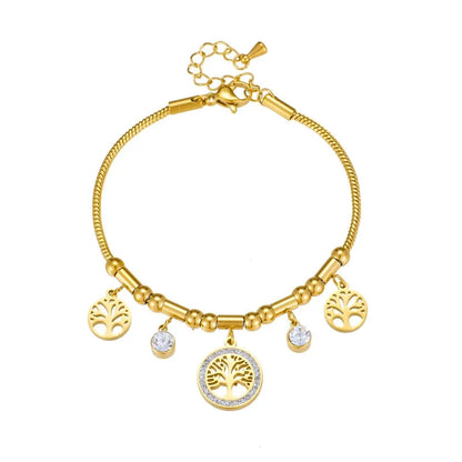 316L Stainless Steel Elegant Gold Color Tree - of - Life Charms Bracelet With Shiny Zircon Stone For Women's Daily Wear Blue Wolf Store 