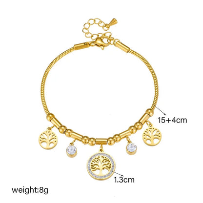 316L Stainless Steel Elegant Gold Color Tree - of - Life Charms Bracelet With Shiny Zircon Stone For Women's Daily Wear Blue Wolf Store 