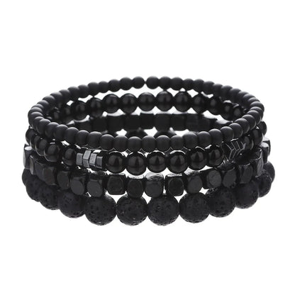 4PC Volcano Stone Black Gallstone Beaded Bracelets for Men Trendy Fashion Lava Wood Beads Bracelet Set Combination Hip Hop Gifts Blue Wolf Store 4 pieces 