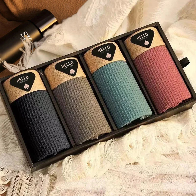 4pcs Men's Boxer Shorts Ice Silk Underwear Plus Size Underpants Cool Breathable Sexy Slim Panties Mesh Lingerie Wholesale Lots Blue Wolf Store L(40-50kg) 5804-5 4pcs|China Mainland