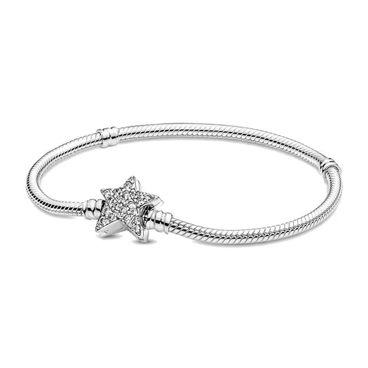 925 Silver European White Stone Star Leaf Clasp Clip Snake Chain Size 16-21cm Bracelet Bangles Jewelry Accessories Charm Blue Wolf Store Z029 17cm 