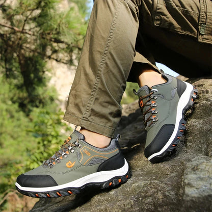 Autumn And Winter Models, Men's Waterproof Hiking Shoes, Outdoor PU Leather Sports Shoes, Wear-Resistant, Walking, Tactical Blue Wolf Store Army green 43 