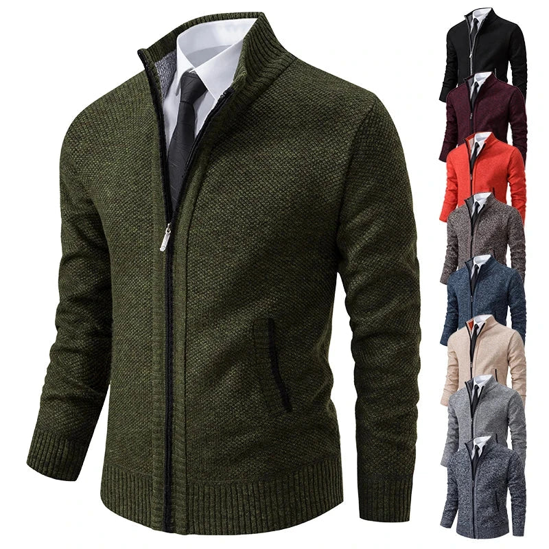 Autumn And Winter New Jersey Men's Casual Sports Coat Solid Color Stand Collar Wweater Grab Fleece Warm Zipper Cardigan Blue Wolf Store 
