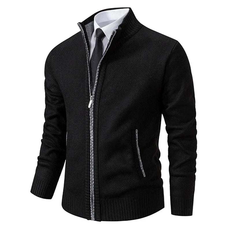 Autumn And Winter New Jersey Men's Casual Sports Coat Solid Color Stand Collar Wweater Grab Fleece Warm Zipper Cardigan Blue Wolf Store 8801Black L 