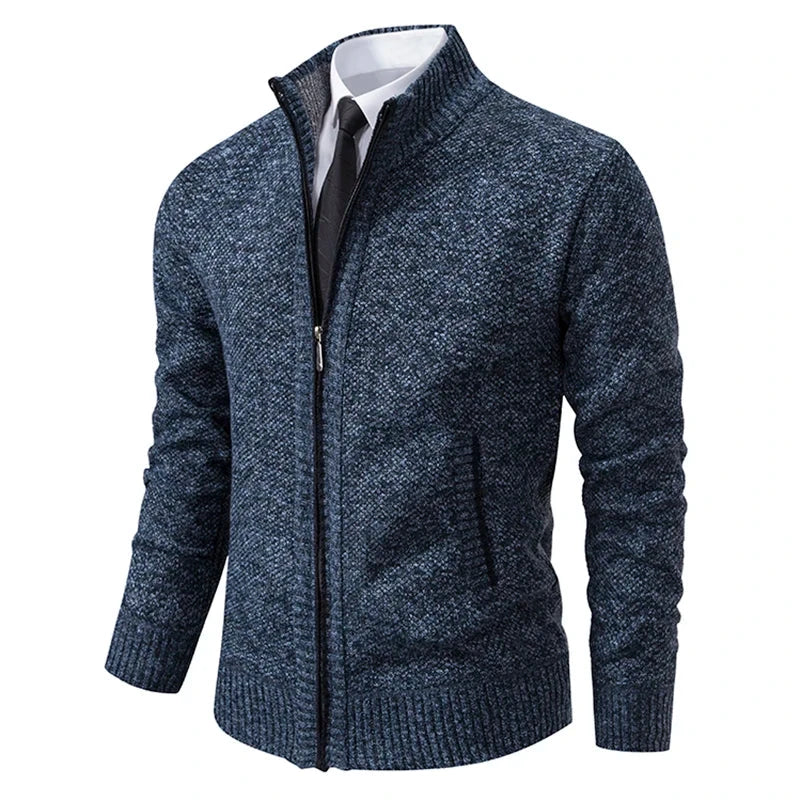Autumn And Winter New Jersey Men's Casual Sports Coat Solid Color Stand Collar Wweater Grab Fleece Warm Zipper Cardigan Blue Wolf Store 8801Blue grey M 