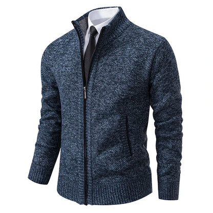 Autumn And Winter New Jersey Men's Casual Sports Coat Solid Color Stand Collar Wweater Grab Fleece Warm Zipper Cardigan Blue Wolf Store 8801Blue grey M 