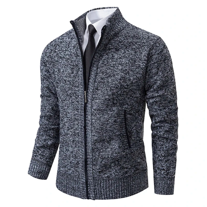 Autumn And Winter New Jersey Men's Casual Sports Coat Solid Color Stand Collar Wweater Grab Fleece Warm Zipper Cardigan Blue Wolf Store 8801Dark gray XXXL 