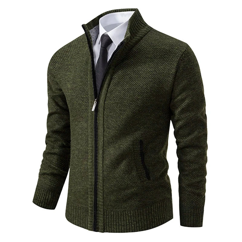 Autumn And Winter New Jersey Men's Casual Sports Coat Solid Color Stand Collar Wweater Grab Fleece Warm Zipper Cardigan Blue Wolf Store 8801Green XXL 