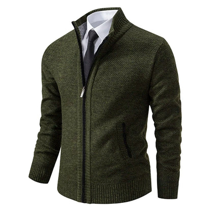 Autumn And Winter New Jersey Men's Casual Sports Coat Solid Color Stand Collar Wweater Grab Fleece Warm Zipper Cardigan Blue Wolf Store 8801Green XXL 