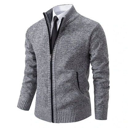 Autumn And Winter New Jersey Men's Casual Sports Coat Solid Color Stand Collar Wweater Grab Fleece Warm Zipper Cardigan Blue Wolf Store 8801Light gray 4XL 