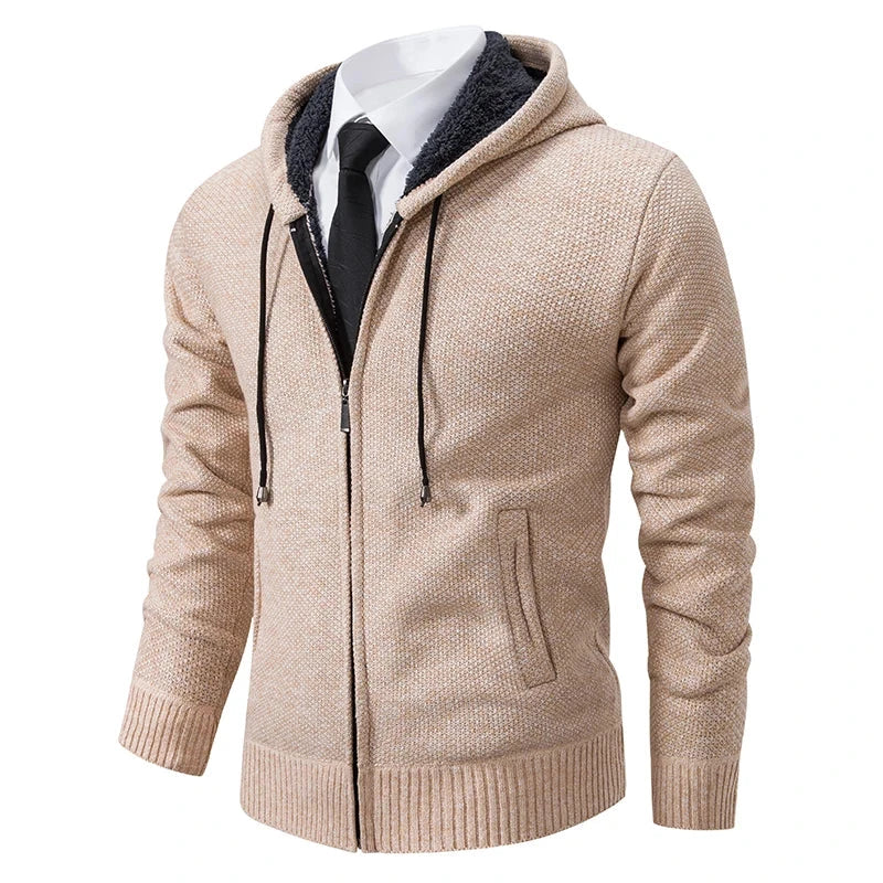 Autumn And Winter New Jersey Men's Casual Sports Coat Solid Color Stand Collar Wweater Grab Fleece Warm Zipper Cardigan Blue Wolf Store 8802Beige 4XL 
