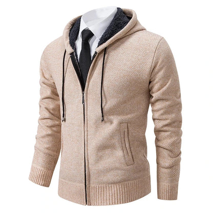 Autumn And Winter New Jersey Men's Casual Sports Coat Solid Color Stand Collar Wweater Grab Fleece Warm Zipper Cardigan Blue Wolf Store 8802Beige 4XL 
