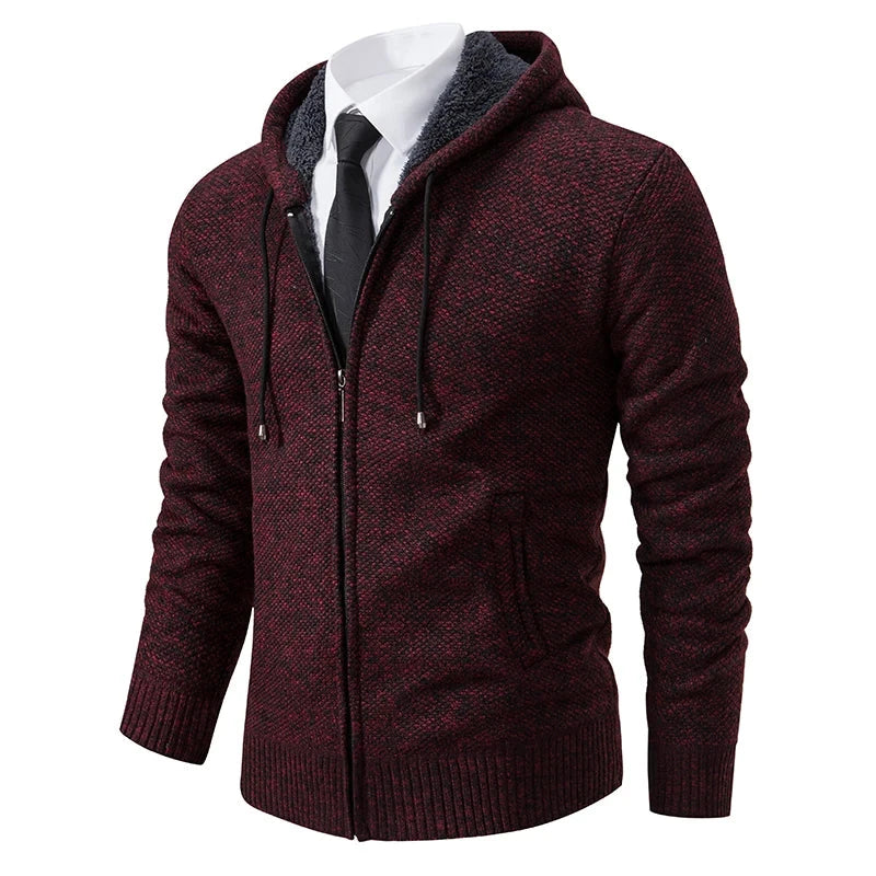 Autumn And Winter New Jersey Men's Casual Sports Coat Solid Color Stand Collar Wweater Grab Fleece Warm Zipper Cardigan Blue Wolf Store 8802Wine red L 