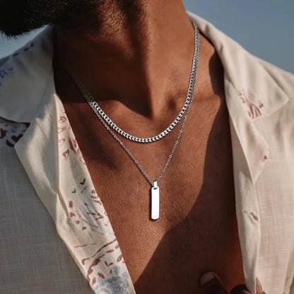 Axis Steel – Men’s Elegant Necklace, 2-Piece Set Axis Steel – Men’s Elegant Necklace, 2-Piece Set Blue Wolf Store Cuban Chain 
