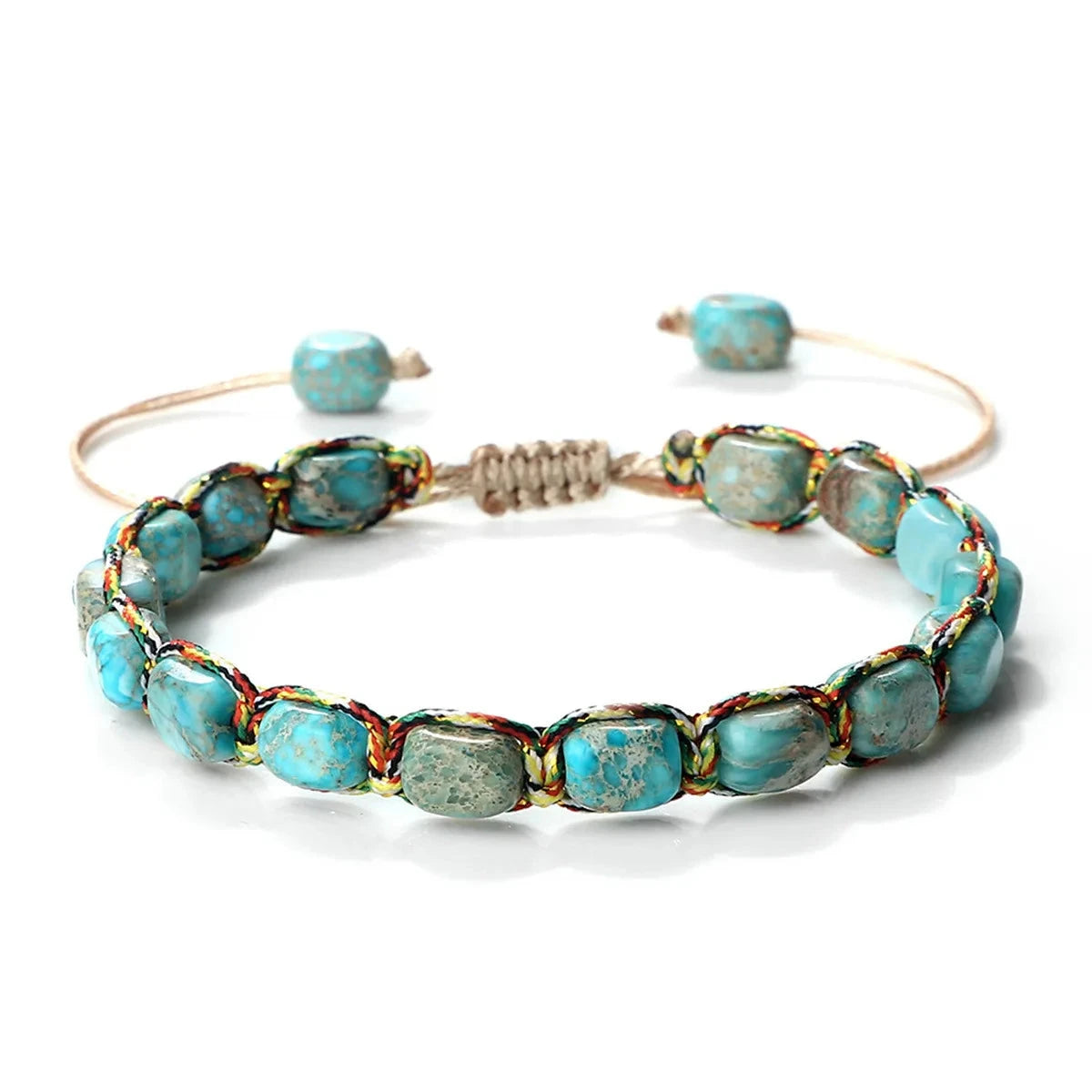 Bohemian Imperial Stone Beaded Bracelet Handmade Braided String Bangles Friendship Jewelry Gift Vintage Design Strand Bracelets Blue Wolf Store A 