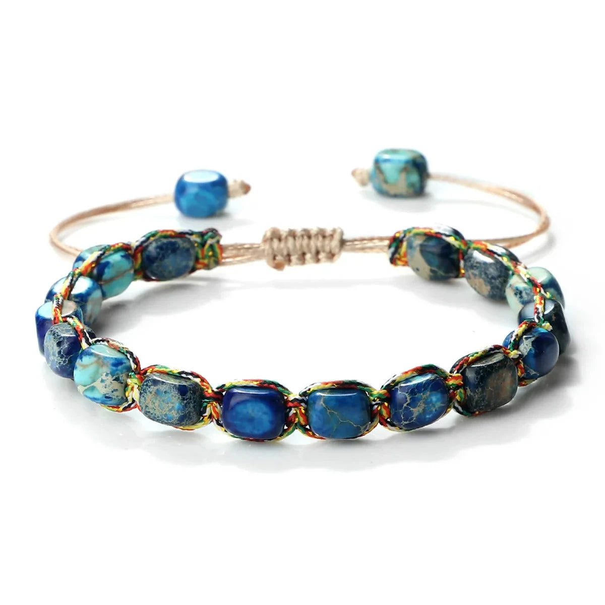 Bohemian Imperial Stone Beaded Bracelet Handmade Braided String Bangles Friendship Jewelry Gift Vintage Design Strand Bracelets Blue Wolf Store B 