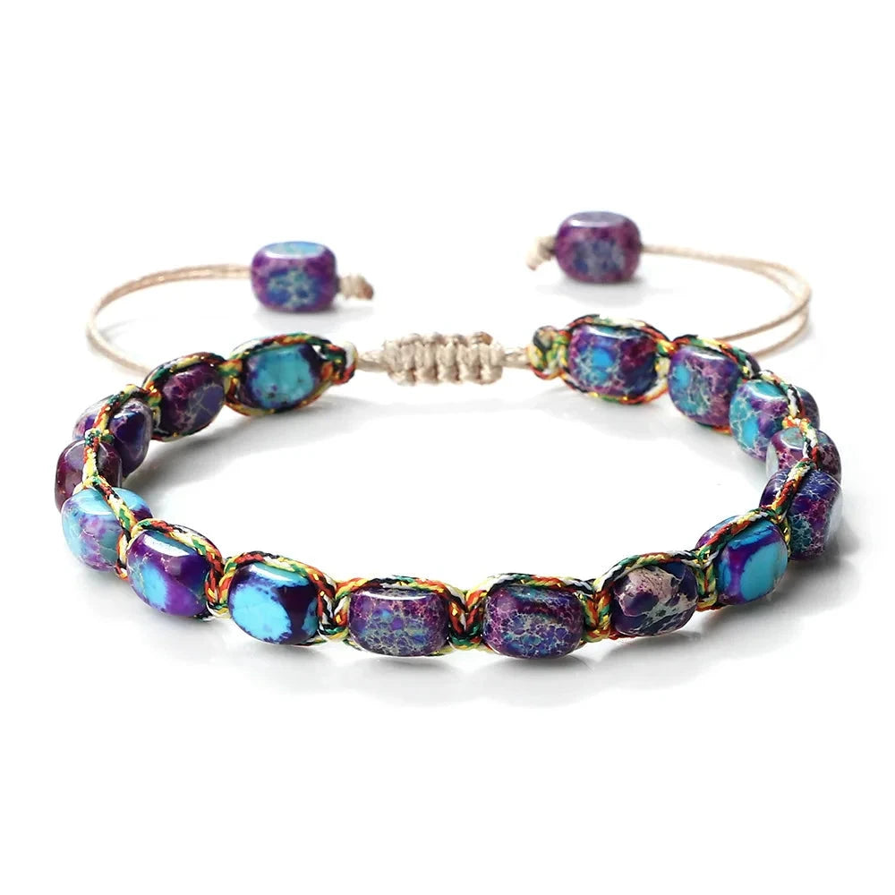 Bohemian Imperial Stone Beaded Bracelet Handmade Braided String Bangles Friendship Jewelry Gift Vintage Design Strand Bracelets Blue Wolf Store C 