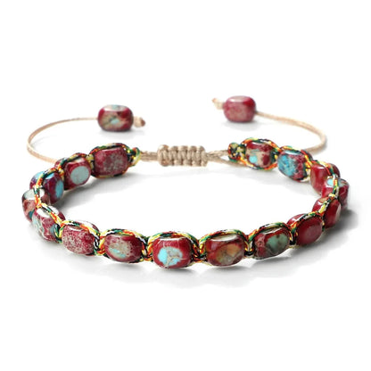 Bohemian Imperial Stone Beaded Bracelet Handmade Braided String Bangles Friendship Jewelry Gift Vintage Design Strand Bracelets Blue Wolf Store D 