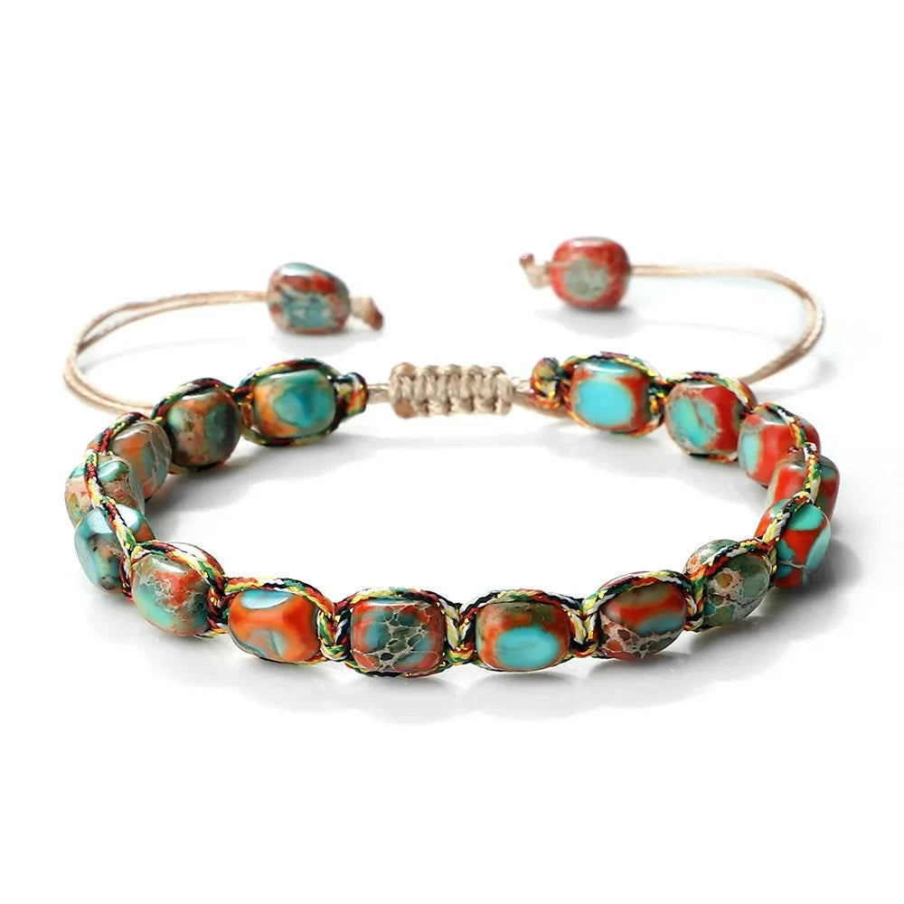 Bohemian Imperial Stone Beaded Bracelet Handmade Braided String Bangles Friendship Jewelry Gift Vintage Design Strand Bracelets Blue Wolf Store E 