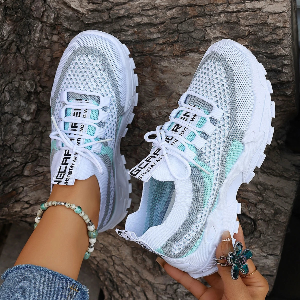 Breathable Women's Colorblock Sneakers Breathable Women's Colorblock Sneakers Blue Wolf Store Cyan US 5.5 / EU 36 / UK-AU 3.5 
