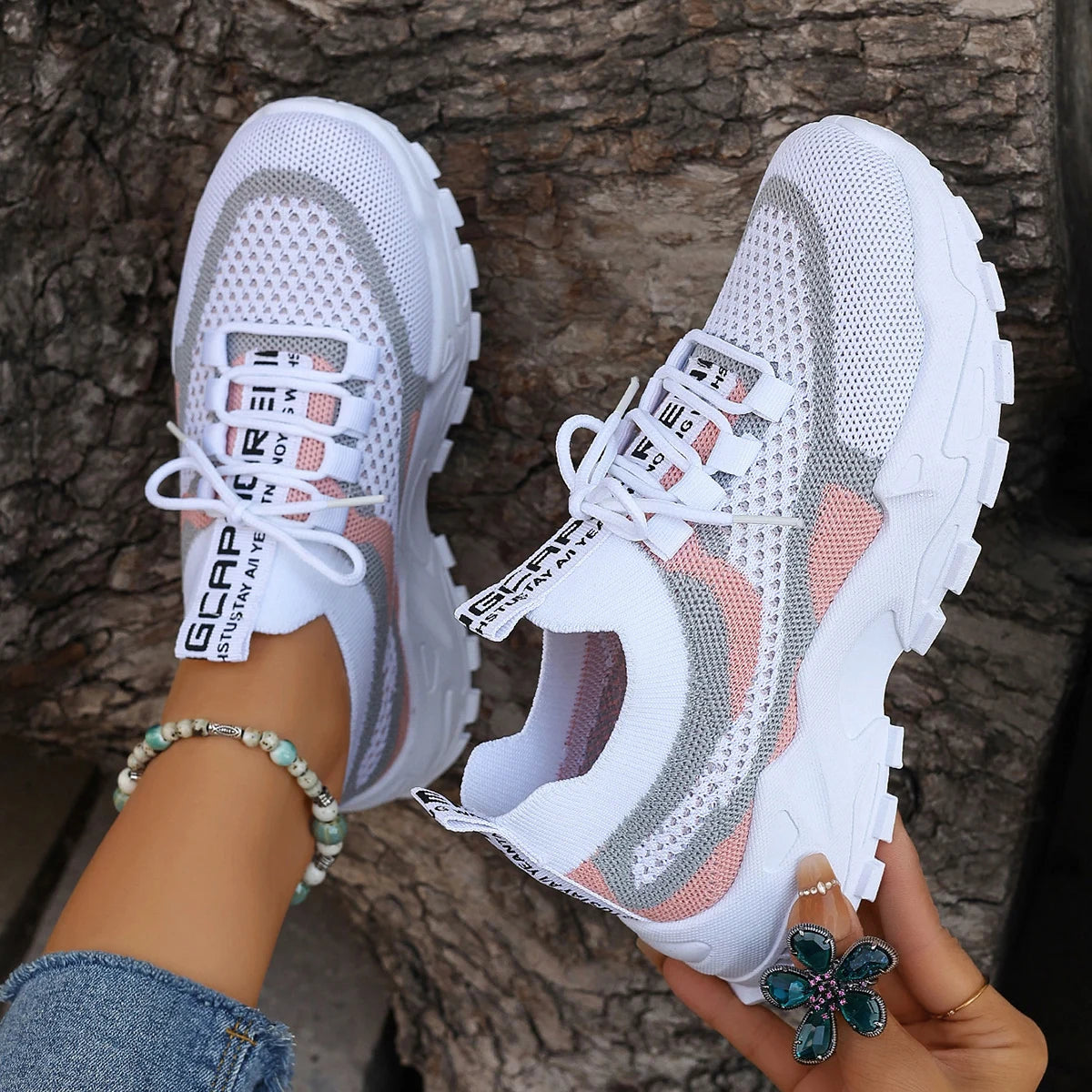 Breathable Women's Colorblock Sneakers Breathable Women's Colorblock Sneakers Blue Wolf Store Pink US 5.5 / EU 36 / UK-AU 3.5 