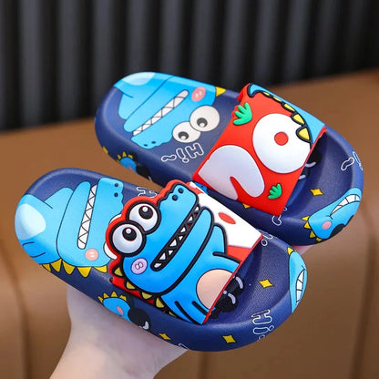 Cartoon Dinosaur Children Slippers Boy Girls Casual Shoes Flat Beach Water Shoes Indoor Soft Kids Cute Flip Flops for Boy Girl Blue Wolf Store Red 34-35-insole19CM 