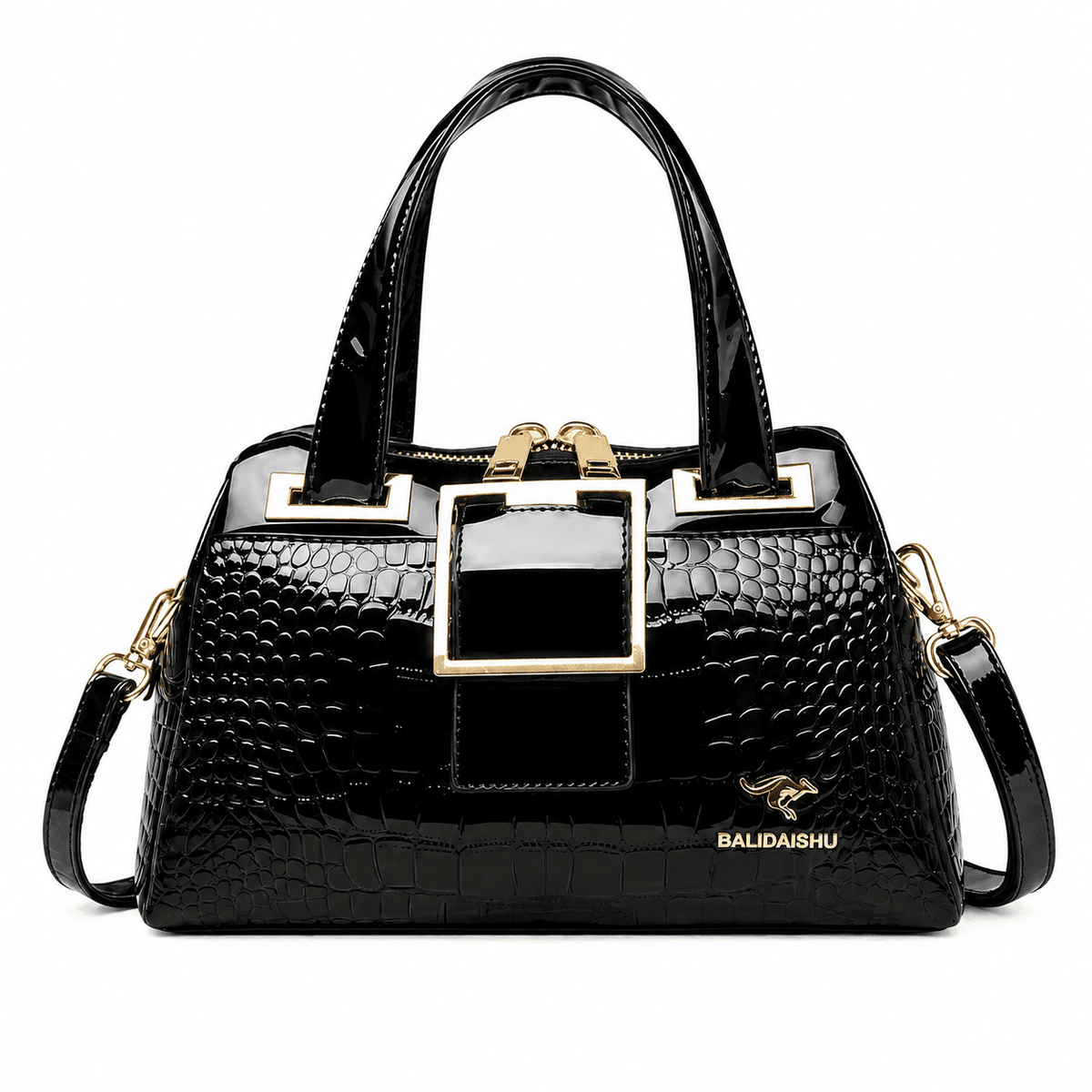 CAVÉLLE – Elegant Women's Crocodile-Textured Leather Handbag CAVÉLLE – Elegant Women's Crocodile-Textured Leather Handbag Black