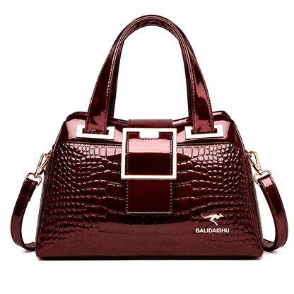 CAVÉLLE – Elegant Women's Crocodile-Textured Leather Handbag CAVÉLLE – Elegant Women's Crocodile-Textured Leather Handbag Wine Red
